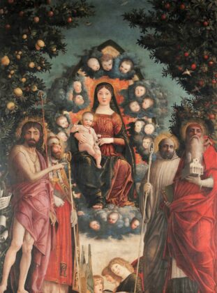 Andrea Mantegna, Madonna con il Bambino in gloria fra santi e angeli musicanti (Pala Trivulzio)1497 ca_Pinacoteca del Castello Sforzesco, Milano © Comune di Milano (photo Alinari 2000)